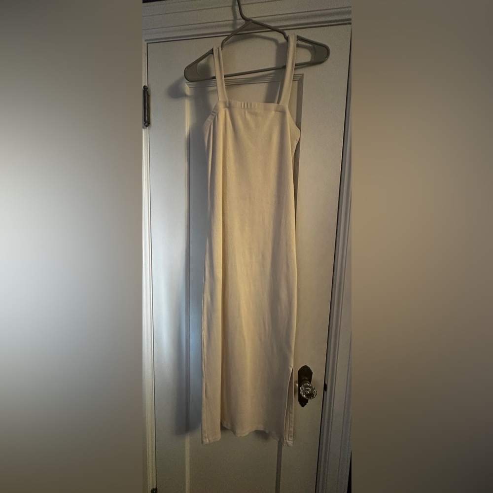 The Drop Women’s Whisper White (Cream) Strappy Rib Midi Dress